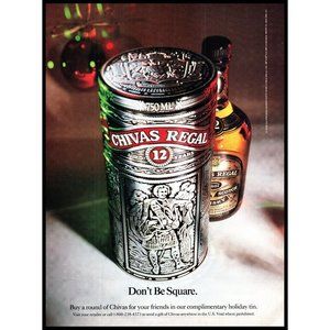 1991 Chivas Regal 12 Year Scotch Christmas Tin Vintage Print Ad Wall Bar Art